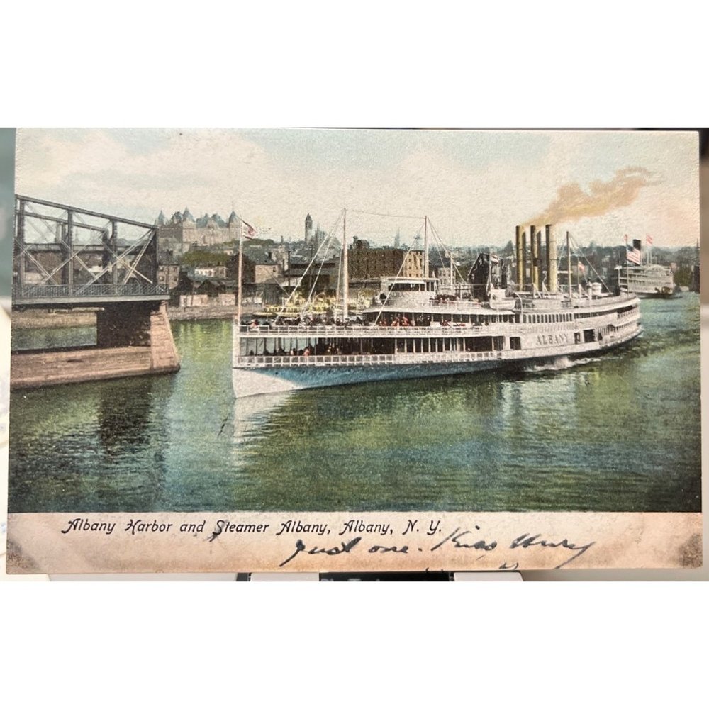 Albany Harbor Steamer Boats New York Postcard Unposted 1968 Vintage